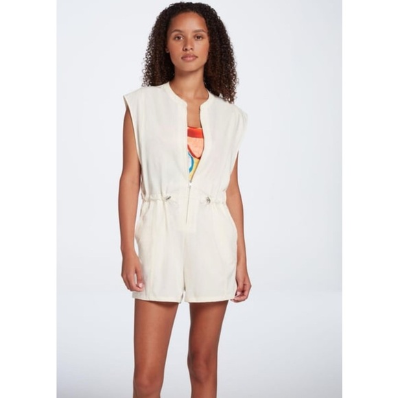 CALIA Soft Utility Romper Unbleached White Zip Womens Sz XL Beachy Short Sleeve - Picture 2 of 11
